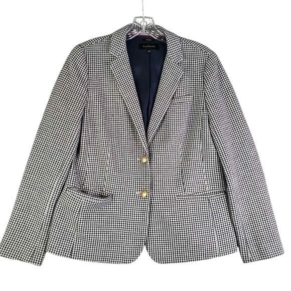 Talbots Blazer Jacket Womens Size 10 Stretch Knit Houndstooth Blue Aberdeen - Picture 2 of 10